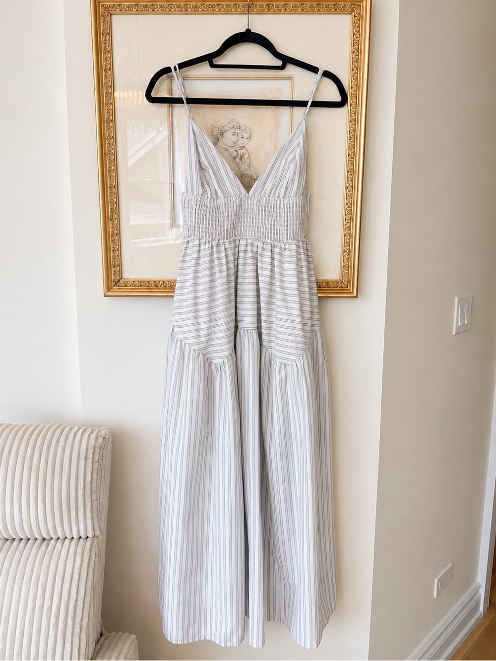 En Saison Light Blue & White Striped Midi Dress